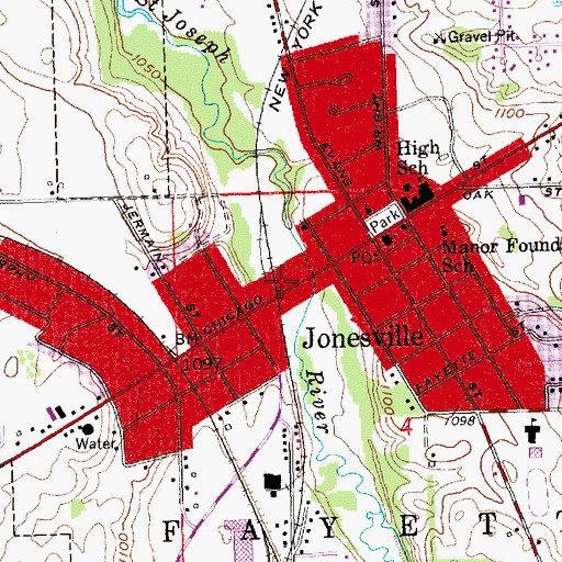 Topographic Map of Jonesville Police Department, MI