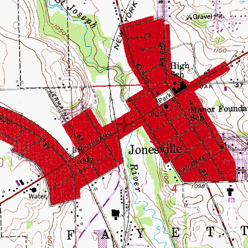 Topographic Map of Jonesville Fire Department, MI