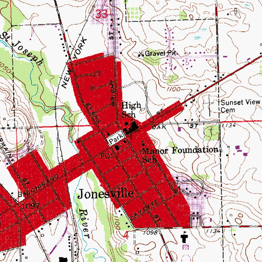 Topographic Map of Jonesville Middle School, MI