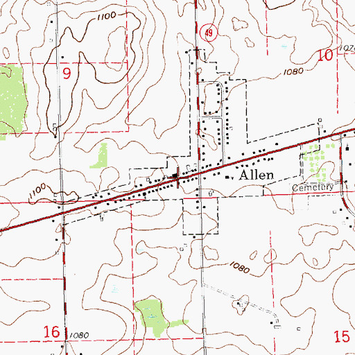 Topographic Map of Allen United Methodist Church, MI