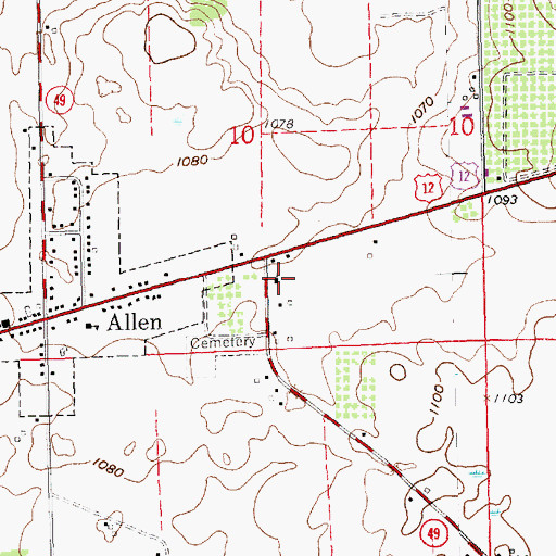 Topographic Map of Allen Baptist Church, MI