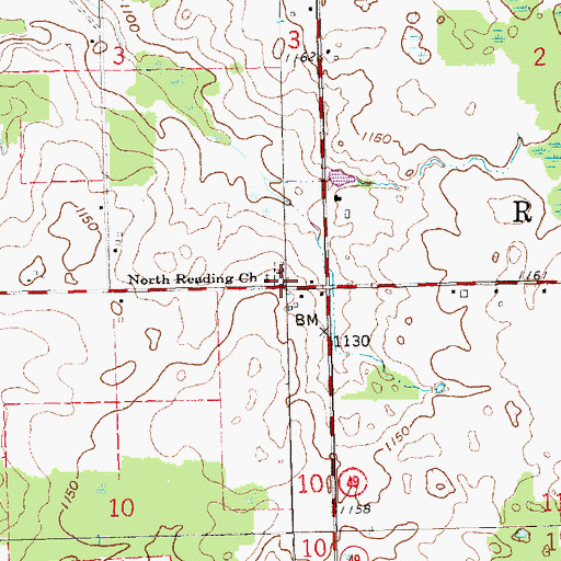 Topographic Map of North Reading Cemetery, MI