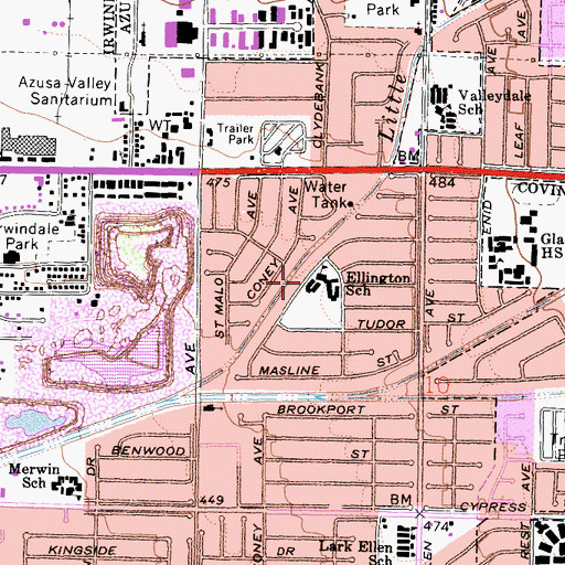 Topographic Map of Alice M Ellington Elementary School, CA