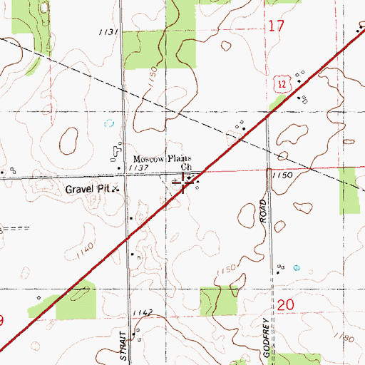Topographic Map of Moscow Plains Cemetery, MI