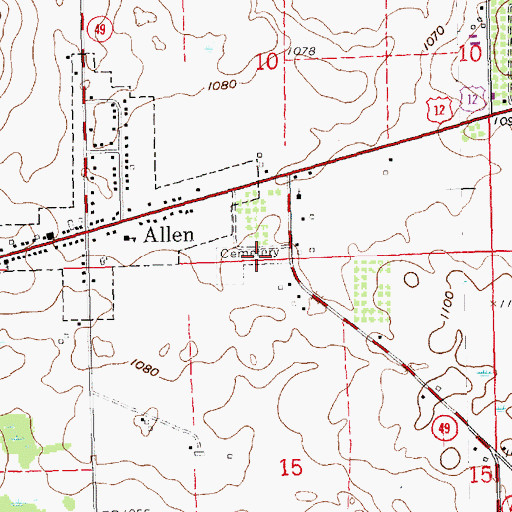 Topographic Map of Allen Cemetery, MI
