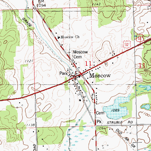 Topographic Map of Michigan and Ohio Railroad Depot Historical Marker, MI
