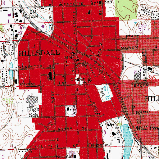 Topographic Map of Hillsdale Historical Marker, MI