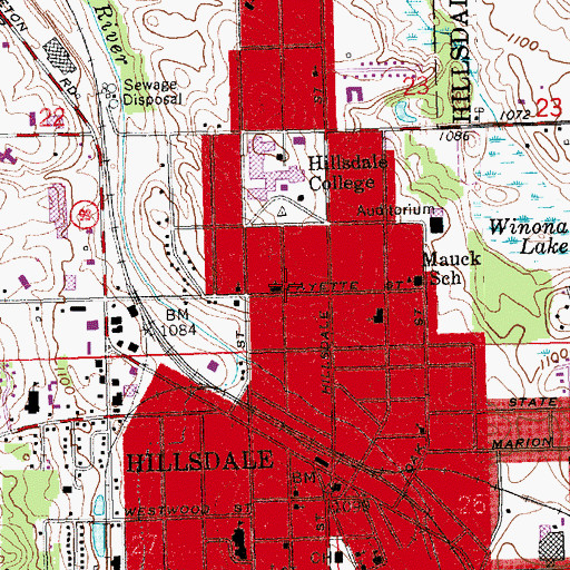 Topographic Map of College Baptist Church Historical Marker, MI