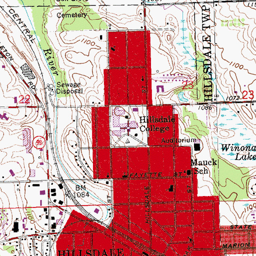 Topographic Map of Central Hall, MI