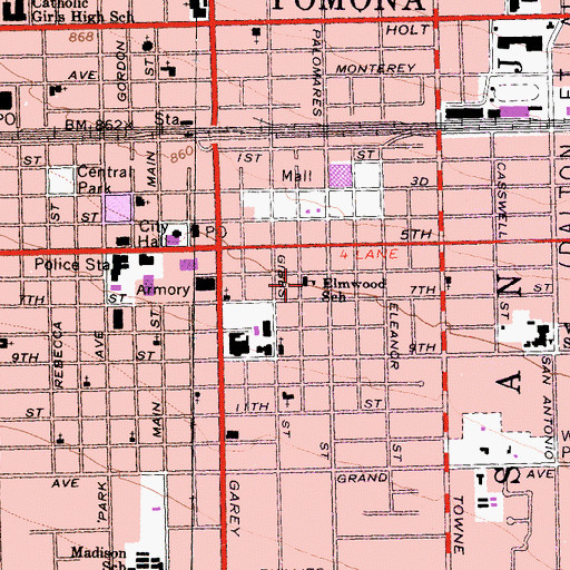 Topographic Map of Elmwood School, CA