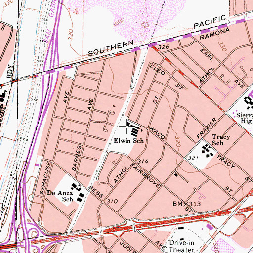 Topographic Map of Elwin Elementary School, CA