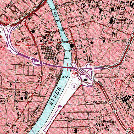 Topographic Map of Frederick Douglass-Susan B. Anthony Memorial Bridge, NY