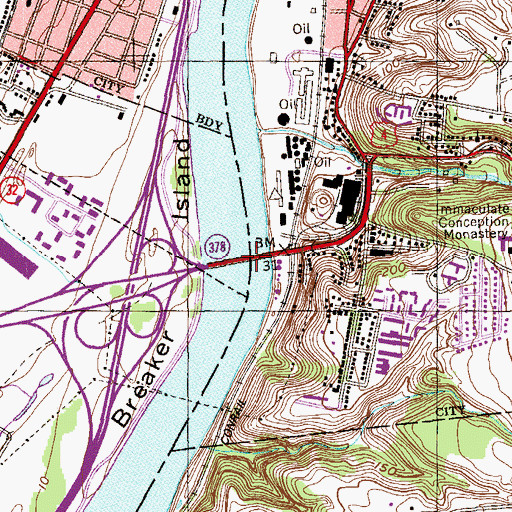 Topographic Map of Troy-Menands Bridge, NY