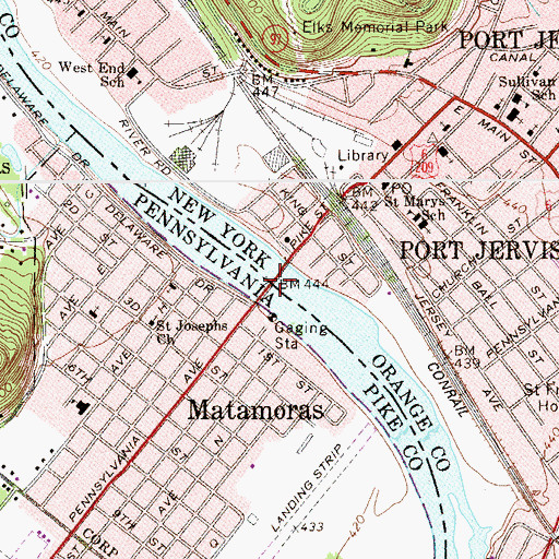 Topographic Map of Mid-Delaware Bridge, NY