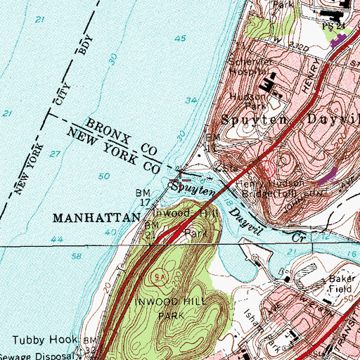 Topographic Map of Spuyten Duyvil Bridge, NY