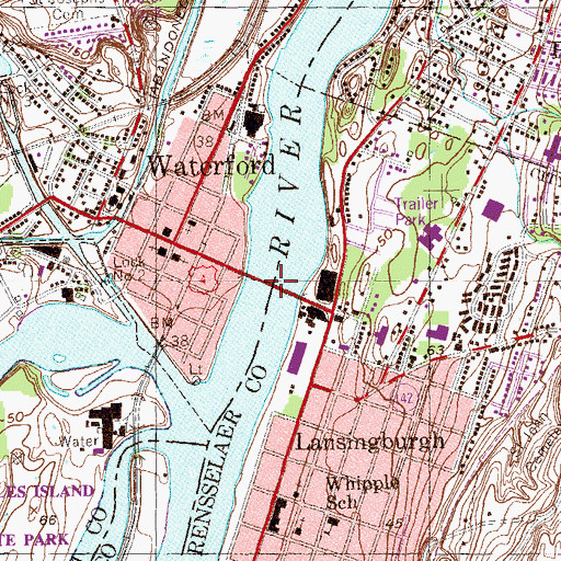 Topographic Map of Troy-Waterford Bridge, NY