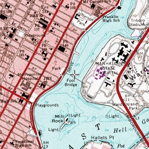 Topographic Map of Ward's Island Bridge, NY