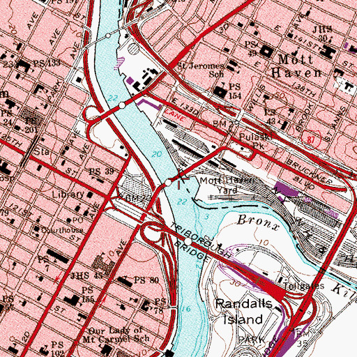Topographic Map of Willis Avenue Bridge, NY