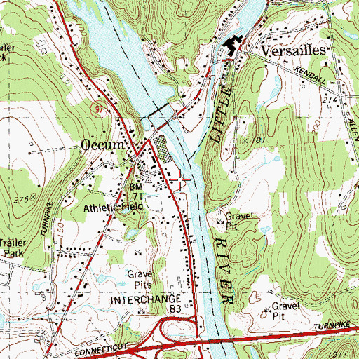 Topographic Map of Occum Volunteer Fire Department, CT