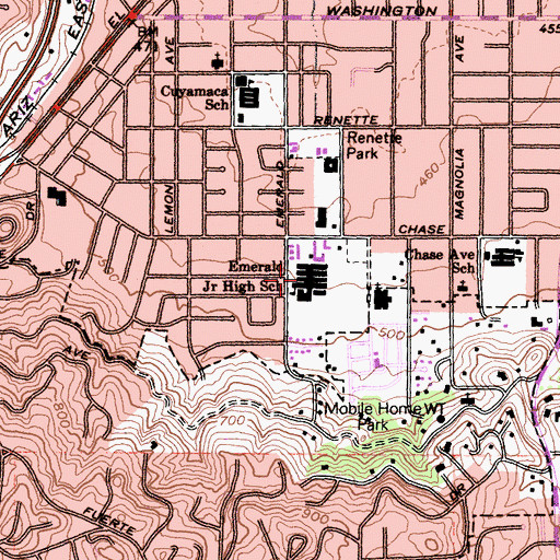 Topographic Map of Emerald Intermediate School, CA
