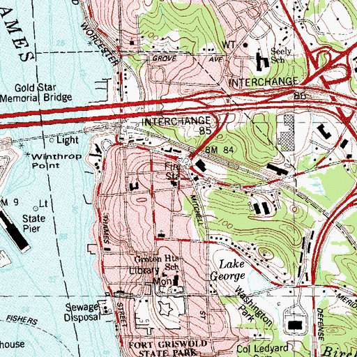 Topographic Map of Groton Fire Department Station 1, CT