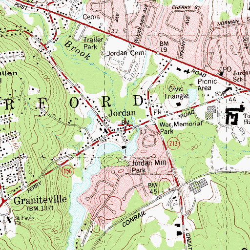 Topographic Map of Jordan Fire Company Station 1, CT