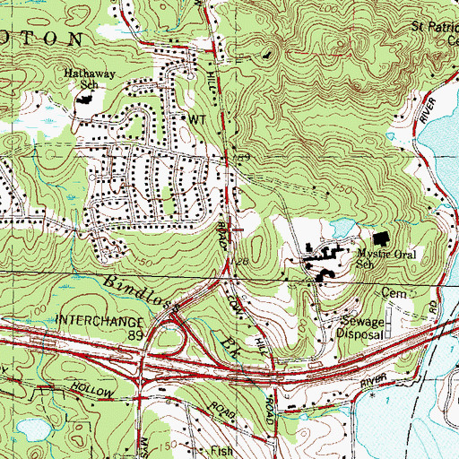 Topographic Map of Mystic Volunteer Fire Department Headquarters, CT
