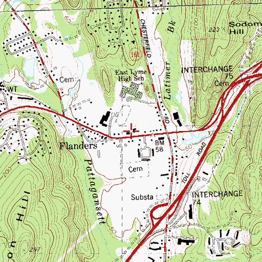 Topographic Map of Flanders Fire Department, CT
