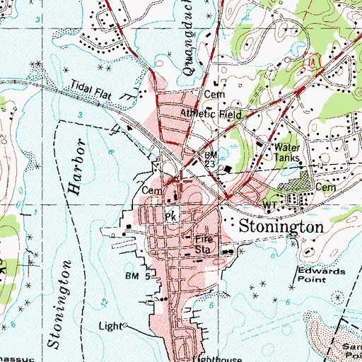 Topographic Map of Stonington Borough Fire Department, CT