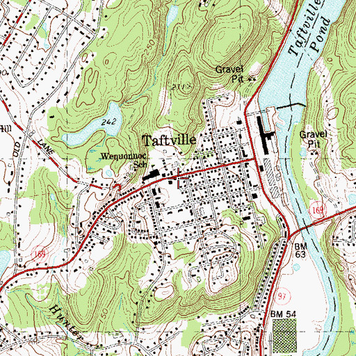Topographic Map of Taftville Volunteer Fire Department, CT