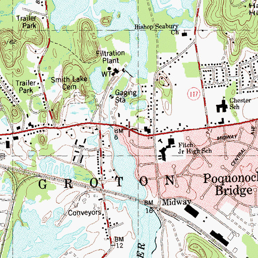 Topographic Map of Poquonnock Bridge Fire District Fort Hill Station, CT