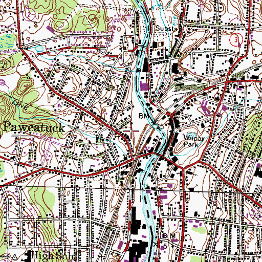 Topographic Map of Pawcatuck Fire Department, CT