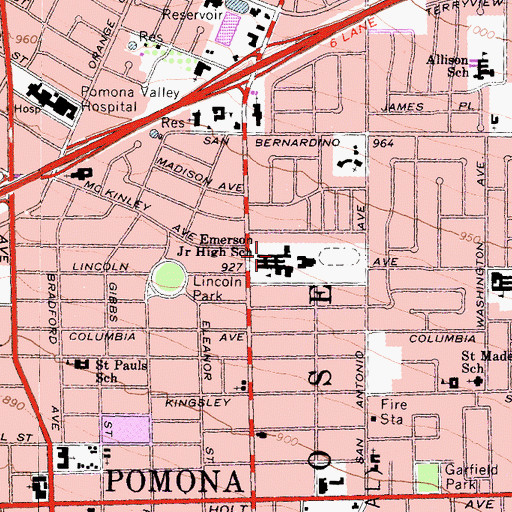 Topographic Map of Emerson Junior High School, CA