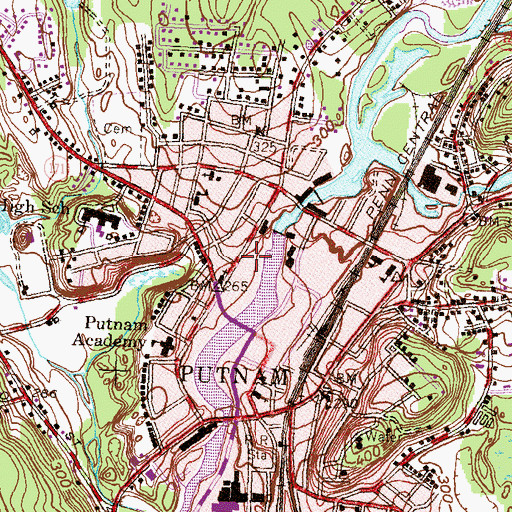 Topographic Map of Putnam Fire Department, CT
