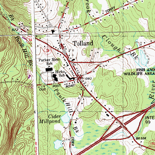 Topographic Map of Tolland Fire Marshal's Office, CT