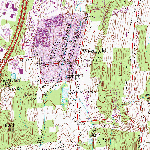 Topographic Map of Westfield Volunteer Fire Department, CT