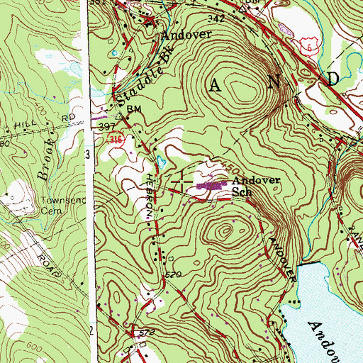 Topographic Map of Andover Volunteer Fire Department, CT