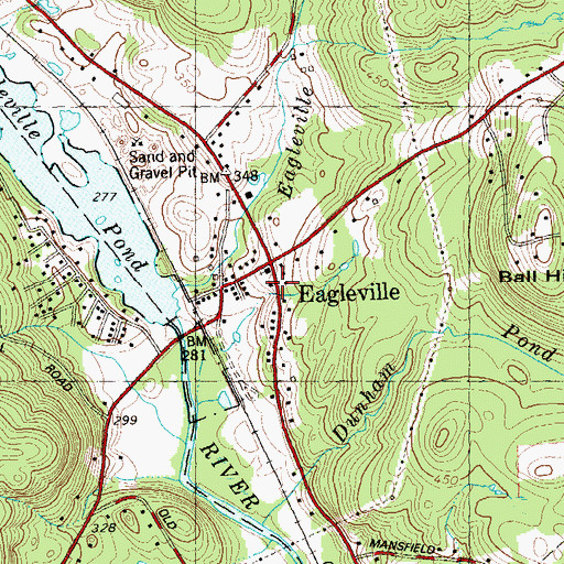 Topographic Map of Mansfield Fire Department Station 107, CT