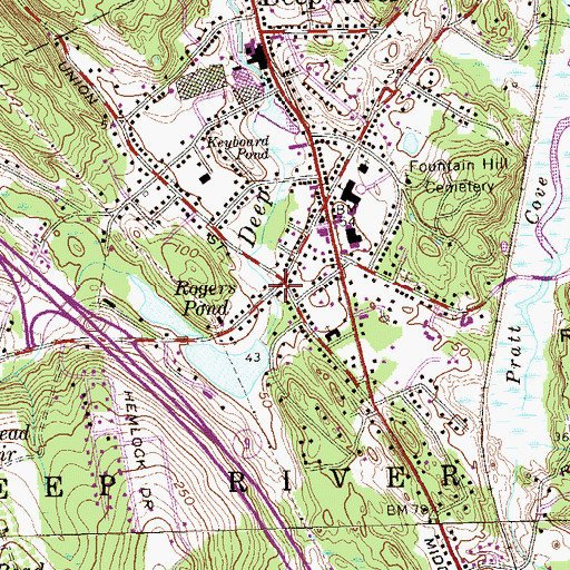 Topographic Map of Deep River Fire Department Union Street Station, CT