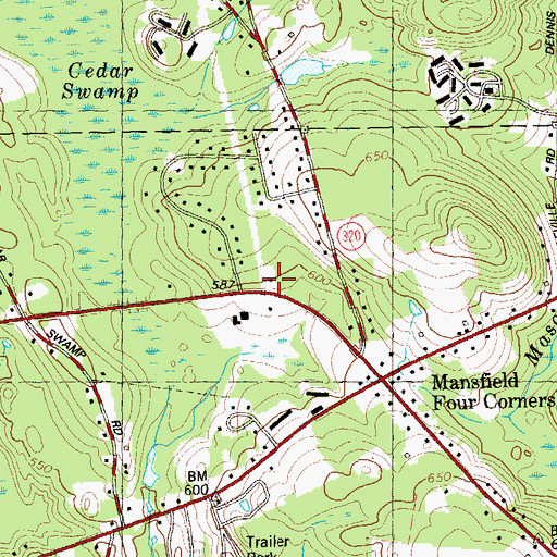 Topographic Map of Mansfield Fire Department Station 207, CT