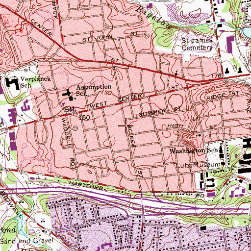 Topographic Map of Manchester Fire Department Station 1, CT