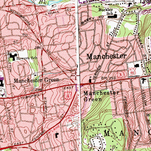 Topographic Map of Manchester Fire Department Station 3, CT