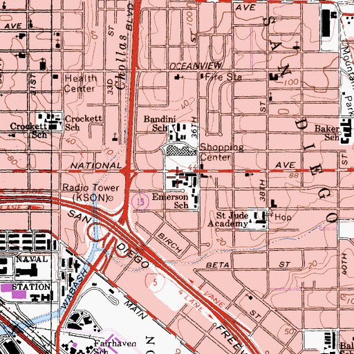 Topographic Map of Emerson School, CA