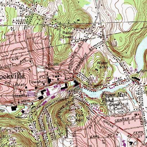 Topographic Map of Vernon Volunteer Fire Department Station 541, CT