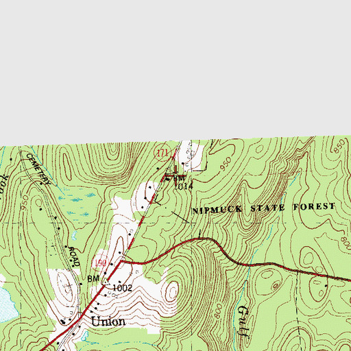 Topographic Map of Union Volunteer Fire Department, CT
