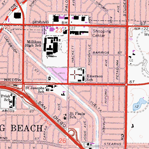 Topographic Map of Emerson Parkside Academy, CA