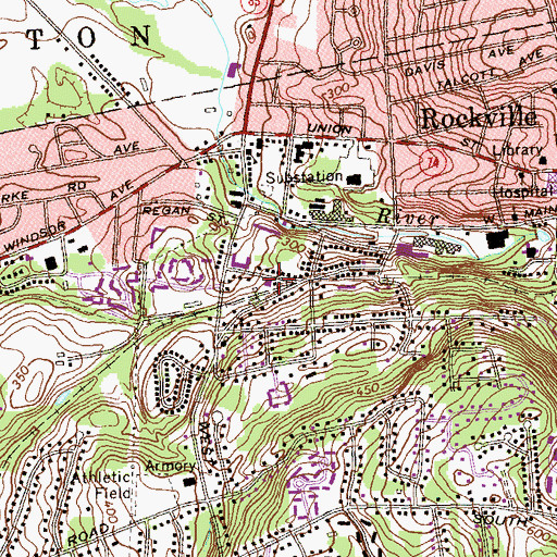 Topographic Map of Vernon Volunteer Fire Department Station 441, CT