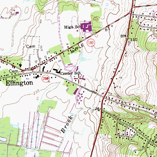 Topographic Map of Ellington Volunteer Fire Department, CT