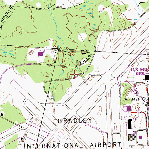 Topographic Map of Bradley Fire Department Station 2, CT