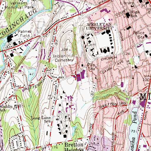 Topographic Map of Middletown Fire Department Station 2, CT